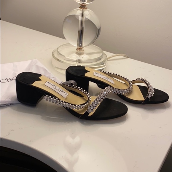 Jimmy Choo Black Suade w/ Crystal Mules - Picture 2 of 3
